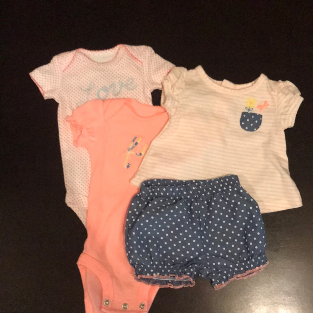 2 onesies, top, shorts